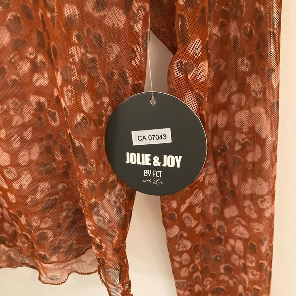 Jolie & Joy - long sleeve mock neck see through red cheetah print shirt. - Picture 2 of 4